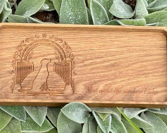 Rainbow Bridge Pet Memorial Tray: Engraved Oak Remembrance Keepsake