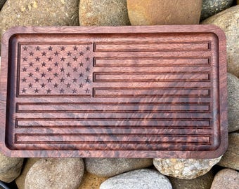 flag tray, cnc american flag, catch all tray, happy 4th of july, catch all, black walnut, homedecor, holiday decorating,
