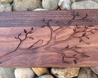Walnut Jewelry Box Velvet Lined Organizer Woman Anniversary Gift Wife Birthday Present Handcrafted Wood Treasure Keepsake Storage Bird