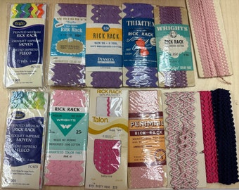 Vintage Rick Rack Lot of PINKS + PURPLES | Wright's, Trimtex, Penney's, Penimaid | 5 Opened + 7 NOS | Size 29 and 13