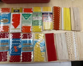 Vintage Rick Rack Lot ORANGE + Yellow + RED + Cream | Wright's, J&P Coats, Boiltex, Nufashond, Trimtex | 9 NOS + 7 Opened | Size 29 and 13