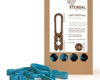 24-Pk Multi-Functional Clip Attach to Clothesline | Click-to-open | Lady Stendal | EcoFriendly | Made w Recycled Materials/100% Recyclable