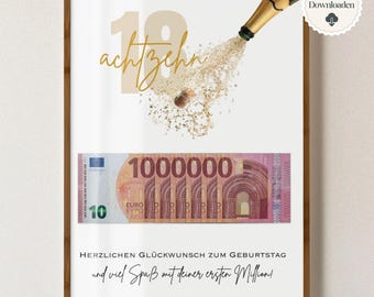 Cash gift for 18th birthday, your first million, funny gift idea for 18th birthday | PDF to print | Birthday gift for 18th