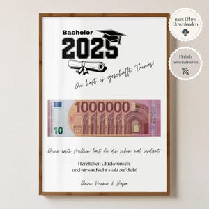 Personalisiertes Geldgeschenk zum Studienabschluss, Bachelor 2025, Geschenk Bachelor, Prüfung bestanden, Uniabschluss, Digitaler Download
