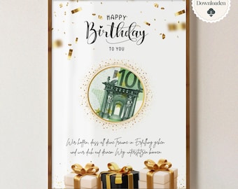 Birthday money gift, PDF to print, gift idea to wrap money, wrap money beautifully, wish fulfiller, digital download