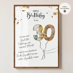 Birthday gift 30th birthday cash gift voucher wife girlfriend daughter money wrapping gift gift idea PDF instant download