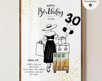 30th birthday gift, money gift voucher for wife, girlfriend, daughter, money wrapping, gift idea, PDF instant download