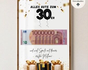 Geldgeschenk 30 Geburtstag Mann Frau | Geschenk Idee Geld lustig DIY Geburtstagsgeschenk I PDF sofort Download ausdrucken | Geschenk 30er