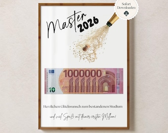 Master's Degree 2026 Money Gift PDF | Funny Graduation Poster to Print | Gift Idea for Passing Your Studies | Digital Download