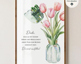 Cash gift, farewell gift, colleague, thank you, farewell, job change, pension, PDF A4 print immediately