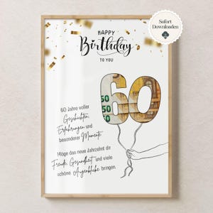 Money gift 60th birthday man woman born in 1965 gift idea money funny DIY birthday gift I PDF instant download print yourself