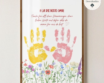 Gift Grandma, Birthday Grandma, Birthday Gift Grandmother Birthday Personalized Handprint Grandchildren Gift DIY Gift Digital