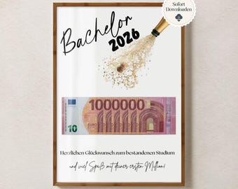 Bachelor's Degree 2026 Money Gift PDF | Funny Graduation Poster to Print | Gift Idea for Passing Your Studies | Digital Download