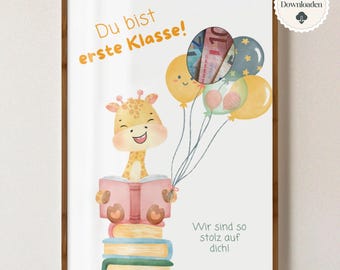 Regalo de dinero para la vuelta al cole para niñas, certificado de regalo para el primer día de clase de tu hija, idea de regalo personalizada, descarga instantánea en PDF.