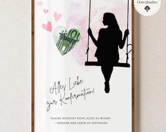 Personalized money gift for confirmation | DIY confirmation gift money | Creative gift for girls, daughters | PDF Digital A4