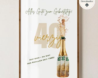 Cash gift 40th birthday, birthday gift 40, cash gift round birthday, give money, birthday gift man woman, A4 PDF