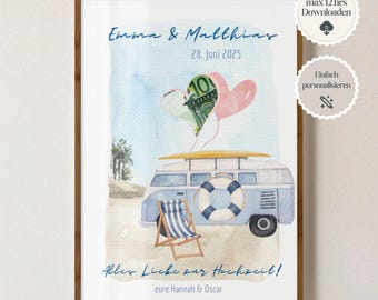 Regalo digital de boda en efectivo | Póster de boda | Regalo DIY para los novios | Regalo de boda en efectivo | Regalo personalizado en efectivo