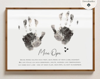 Gift for Grandpa | Handprint Footprint Print Template DIY | Birthday Gift for Best Grandpa | Gift Idea Grandpa Grandma | Father&#39;s Day Gift