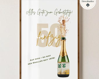 Geld cadeau 50e verjaardag man vrouw geboren in 1975 cadeau idee geld grappig DIY verjaardagscadeau I PDF direct downloaden printen zelf