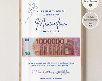 Personalized cash gift for confirmation, confirmation gift, DIY confirmation gift, creative way to give money, PDF Digital A4