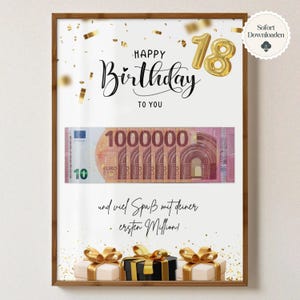 Cash gift for your 18th birthday | Give money creatively | Your first million | Funny last-minute cash gift to print yourself (A4)