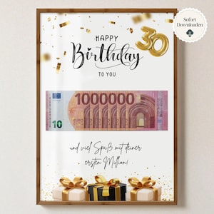 30e verjaardag, geld cadeau 30e verjaardag, geld cadeau vrouw man, wensvervuller 30, grappig last-minute geld cadeau om zelf te printen op A4