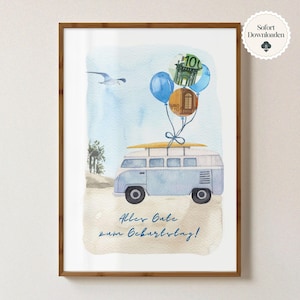 Verjaardagscadeau in geld | Verjaardagscadeau | Cadeaureis | Gelukkige verjaardag | DIY geld cadeau | Digitale download PDF A4 A5 | Campervan