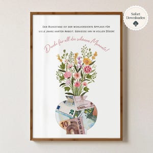 Farewell gift for a colleague, available for immediate printing | Thank you | Retirement | Job change | Cash gift for pension | Cash gift | A4