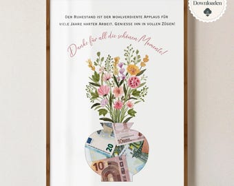 Farewell gift for a colleague, available for immediate printing | Thank you | Retirement | Job change | Cash gift for pension | Cash gift | A4
