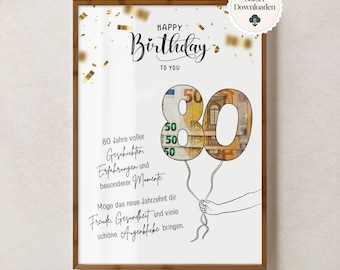 Geldgeschenk 80 Geburtstag Mann Frau Jahrgang 1945 Geschenk Idee Geld lustig DIY Geburtstagsgeschenk I PDF sofort Download selber ausdrucken