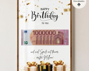 Money gift birthday, creative last minute birthday gift money, original DIY gift craft, instant download PDF A4 Digital
