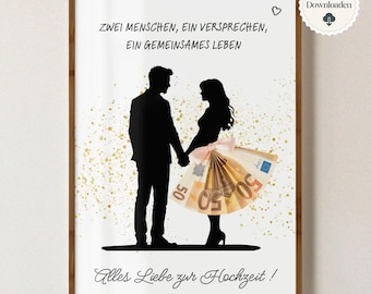 Digital money gift wedding, wedding poster, DIY gift for the bride and groom, wedding gift money, last-minute instant download A4