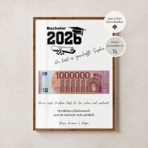 Gepersonaliseerd geldcadeau voor afstuderen, bachelordiploma 2026, bachelorcadeau, geslaagd examen, universitair diploma, digitale download