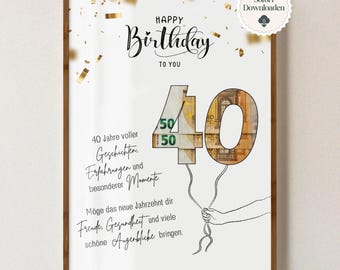 Ideia de presente em dinheiro para o aniversário de 40 anos de um homem ou mulher nascido(a) em 1985. Ideia divertida de presente de aniversário "faça você mesmo" | Download instantâneo em PDF, imprima você mesmo