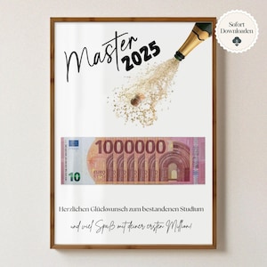 Master Abschluss 2025 Geldgeschenk PDF | Lustiges Abschluss Poster zum Ausdrucken | Geschenkidee Studium bestanden | Digitaler Download