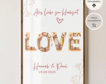 Personalisiertes Geldgeschenk Hochzeit | Hochzeitsgeschenke Geld Hochzeitsgeschenke Namen Geschenkidee Hochzeit | Geschenk für das Brautpaar