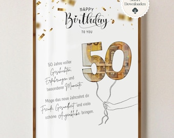 Money gift 50th birthday man woman born in 1975 gift idea money funny DIY birthday gift I PDF instant download print yourself