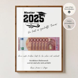 Personalisiertes Geldgeschenk zum Studienabschluss, Master 2025, Geschenk Master, Prüfung bestanden, Uniabschluss, Digitaler Download