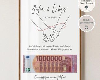 Regalo de boda personalizado, póster de boda, regalo DIY para los novios, dinero para regalo de boda, regalo de dinero digital