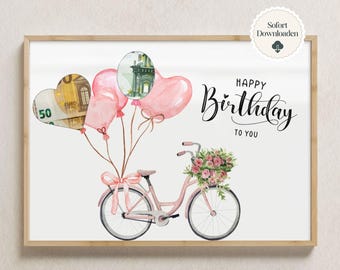 Regalo de cumpleaños en efectivo para niña, vale para mujer, novia, hija, dinero, envoltura de regalo, idea de regalo personalizada, descarga instantánea en PDF