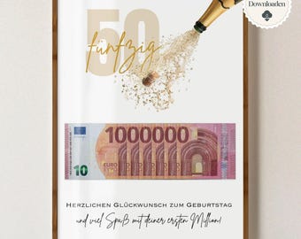 Geld cadeau 50e verjaardag man vrouw geboren in 1975 cadeau idee geld grappig DIY verjaardagscadeau I PDF direct downloaden printen zelf