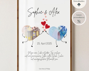 boda de regalo de dinero digital | Cartel de boda | Regalo de bricolaje para los novios | Dinero del regalo de boda | regalo de dinero personalizado