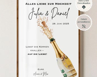 digital money gift wedding, wedding poster, DIY gift for the bride and groom, wedding gift money, last-minute instant download A4