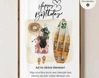 Dinero para regalo de cumpleaños | De corazón | Regalo en efectivo para adultos | Regalo de última hora (PDF) | Descarga instantánea | Póster de regalo