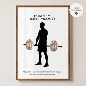 Regalo en efectivo para deportistas: regalo en efectivo digital para hombres | Plantilla DIY para imprimir | Regalo de fitness cumpleaños levantamiento de pesas