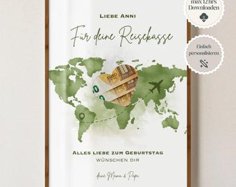 Personalized money gift for a birthday, travel fund, travel voucher, for your next adventure