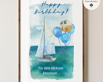 Regalo de cumpleaños en efectivo, regalo de dinero para adultos, regalo de marinero, regalo de último minuto en PDF, descarga instantánea, póster de regalo