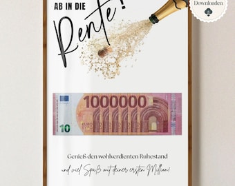 Cash gift pension for colleagues, farewell gift retirement man/woman to print, farewell gift for colleagues, cash gift pension