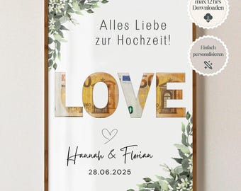 digital money gift wedding, wedding poster, DIY gift for the bride and groom, wedding gift money, last-minute instant download A4