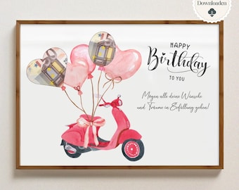 Regalo de cumpleaños en efectivo | regalo creativo niña mujer hija | Feliz Cumpleaños | Regalo de dinero DIY | A4 digital